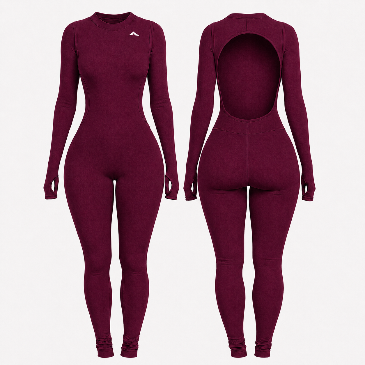 Backless Playsuit with Sleeves - Claret