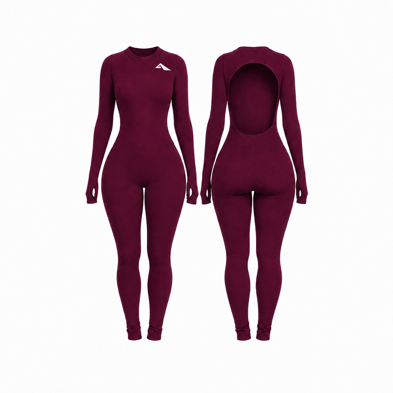 Backless Playsuit with Sleeves - Claret