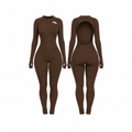 Backless Playsuit with Sleeves - Dark Brown