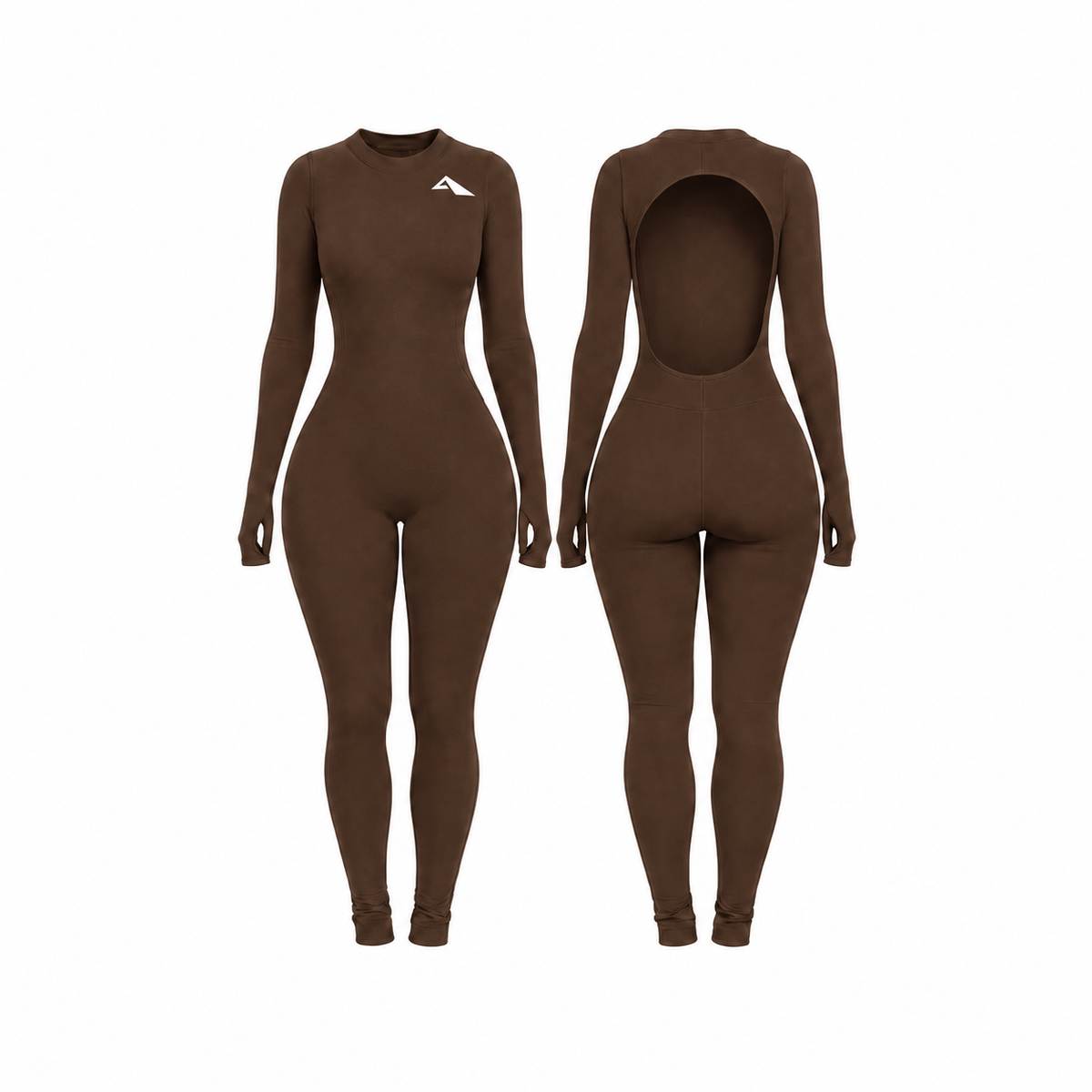 Backless Playsuit with Sleeves - Dark Brown
