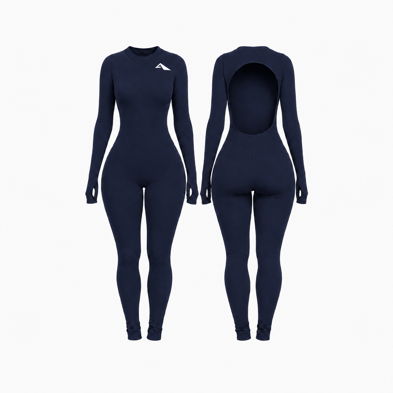Backless Playsuit with Sleeves - Navy Blue