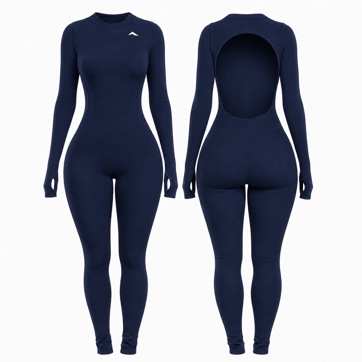 Backless Playsuit with Sleeves - Navy Blue