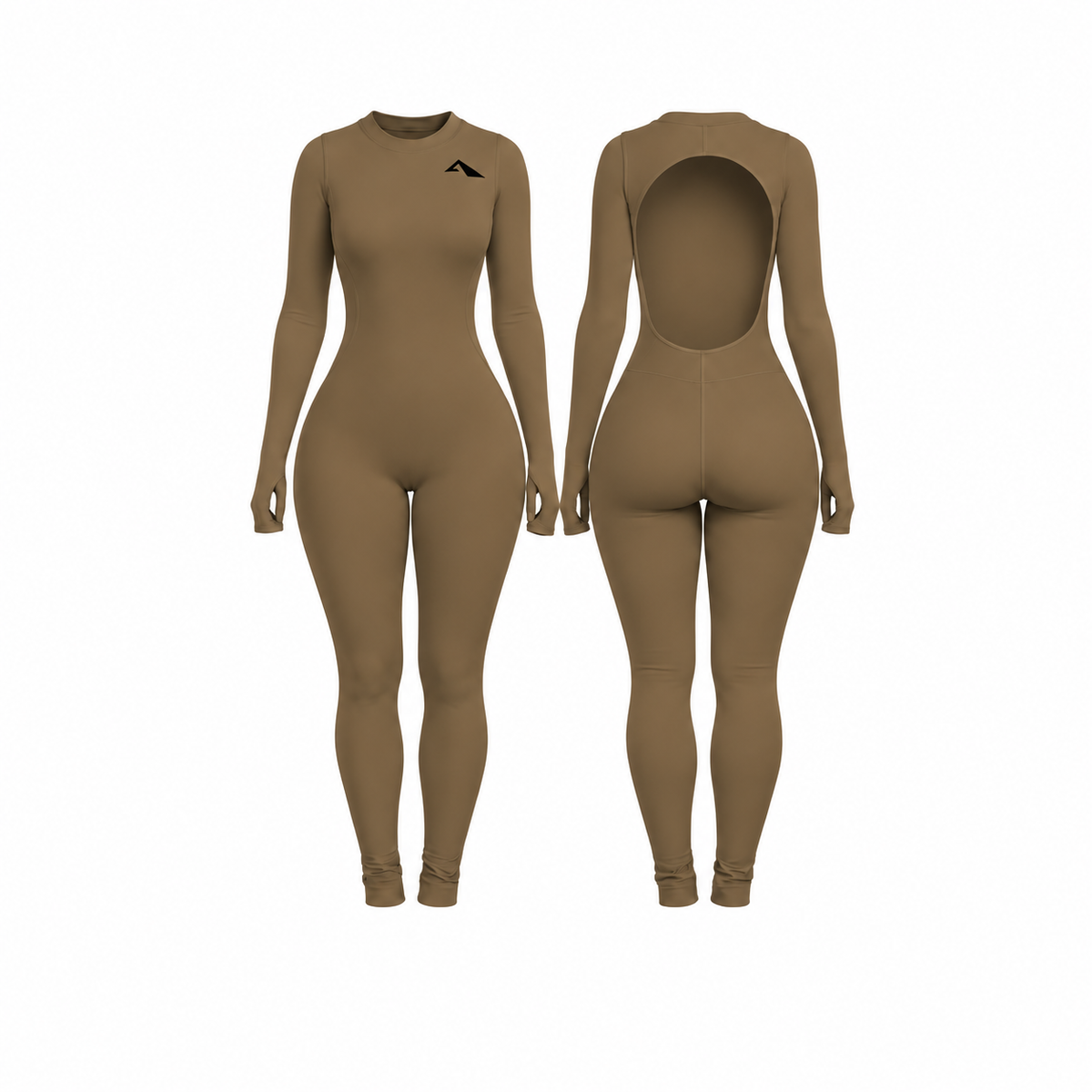 Backless Playsuit with Sleeves - Earth Green