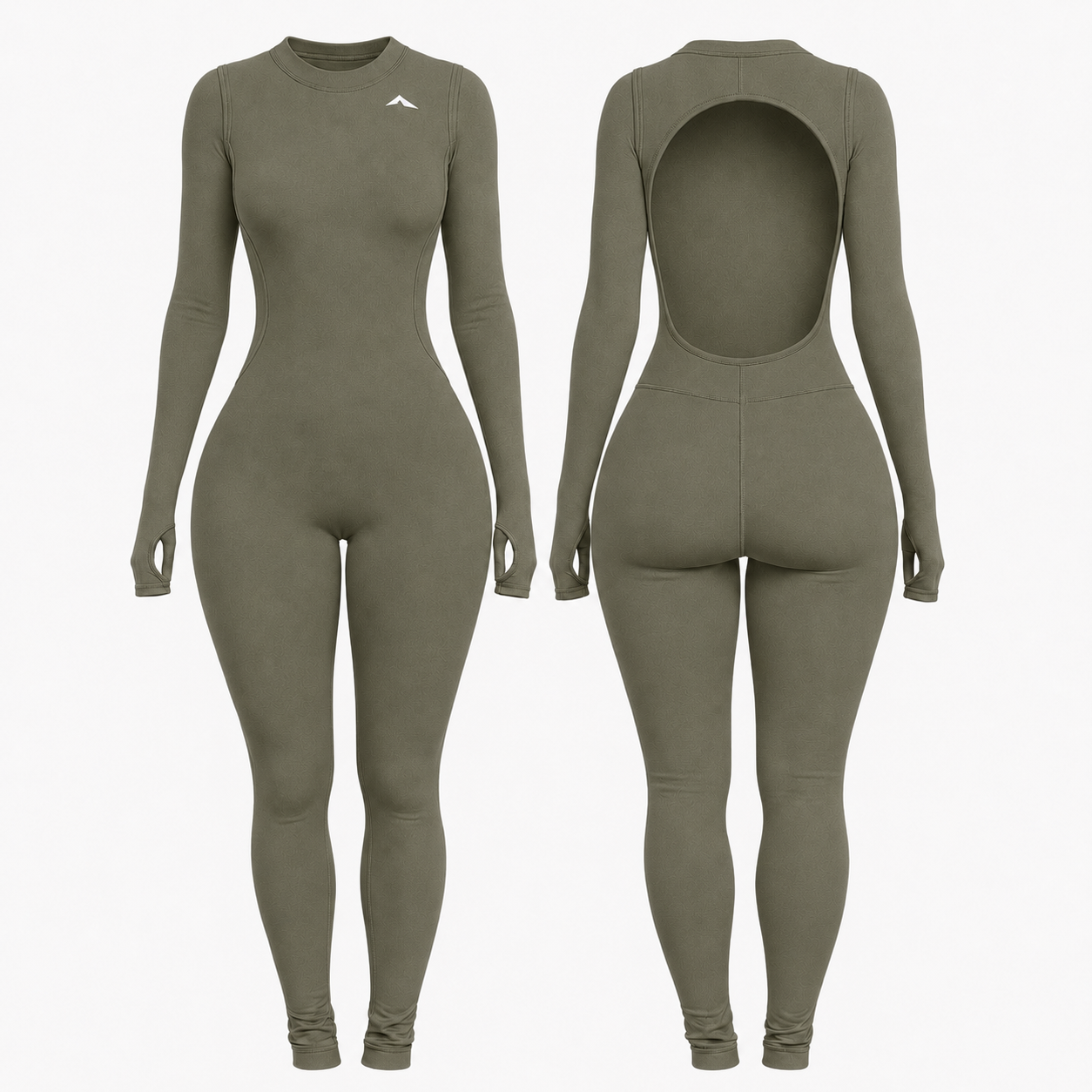 Backless Playsuit with Sleeves - Vintage Green